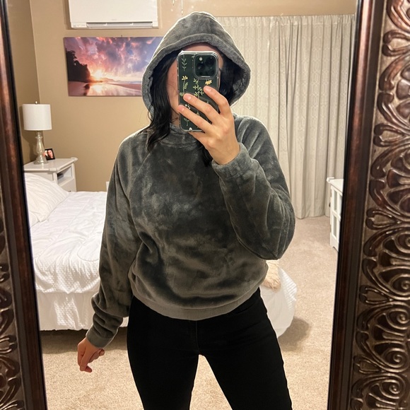 Hollister Sweaters - Hollister Faux Fur Gray Hoodie, Size Small